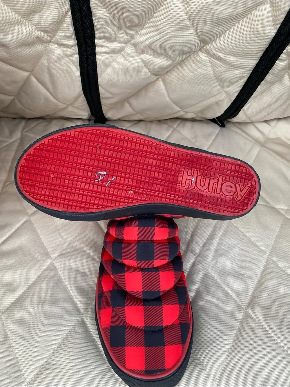 Hurley Mens Red and Black Plaid Slip-On Sneakers